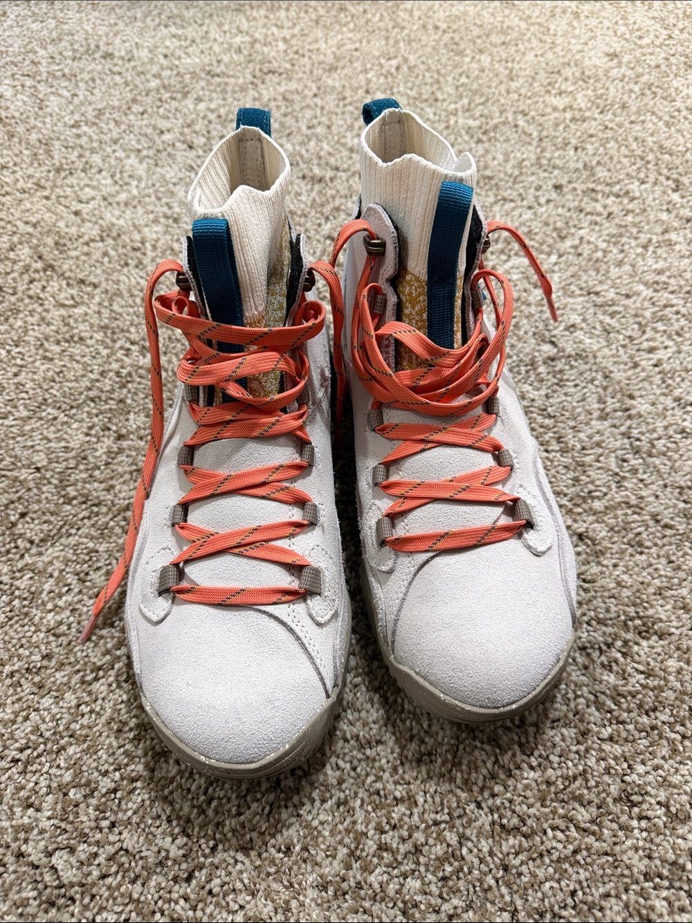 The North Face Berkley 2 Neutral Suede High-Top Sneakers with Coral Laces